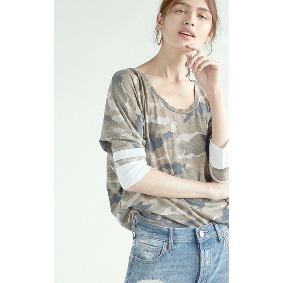 Express Tops - Express Camo Burnout Dolman Tee Olive Army Sporty